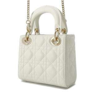 Dior Lady White Lambskin Cannage Bag  Mini  2WAY Shoulder Christian